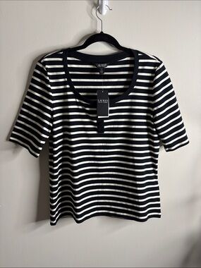 Lauren Ralph Lauren Black & White Striped Scoop-Neck Short Sleeve Top